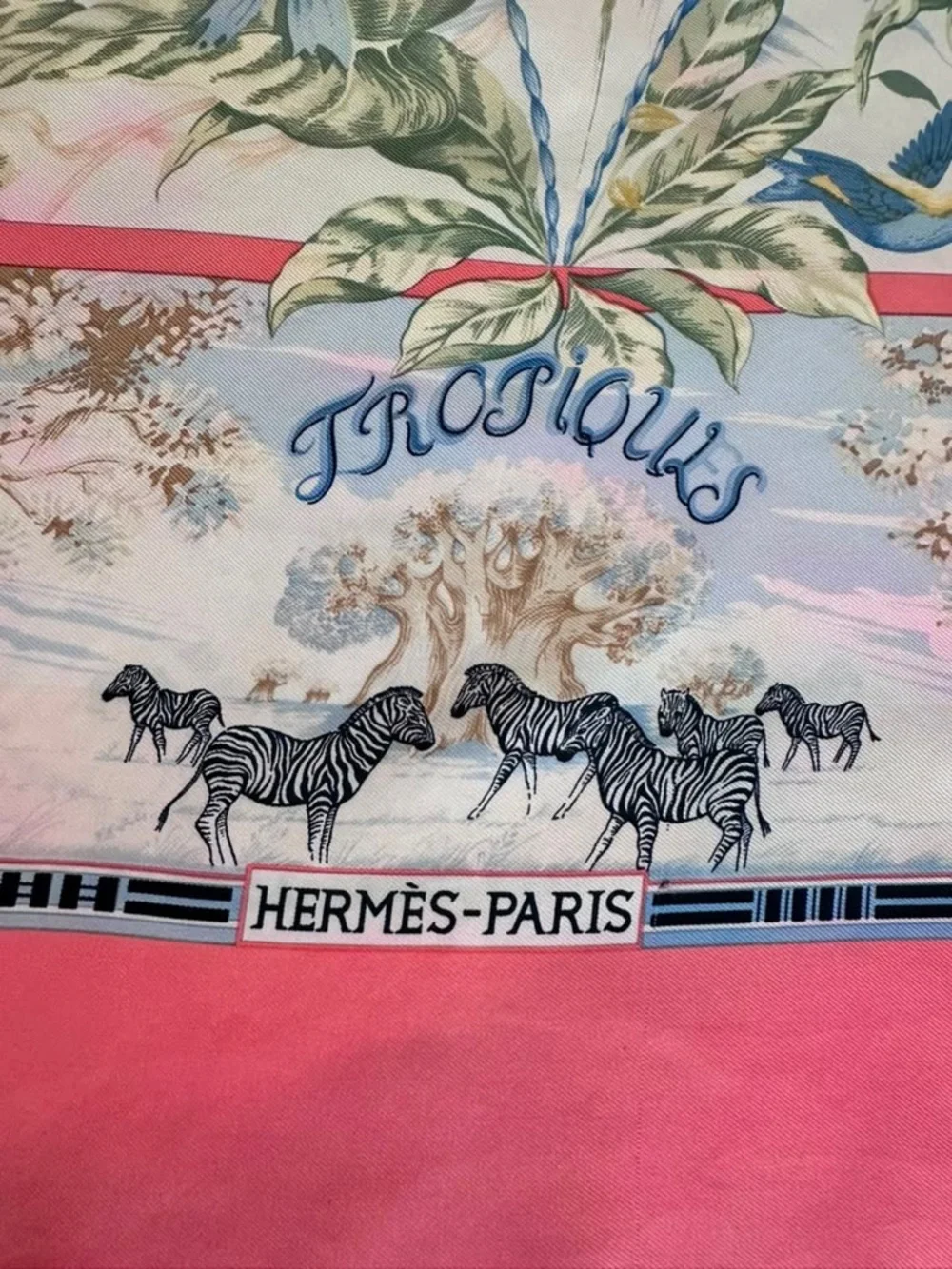 Hermes Silk Scarf Pink White Hand Rolled Made in France